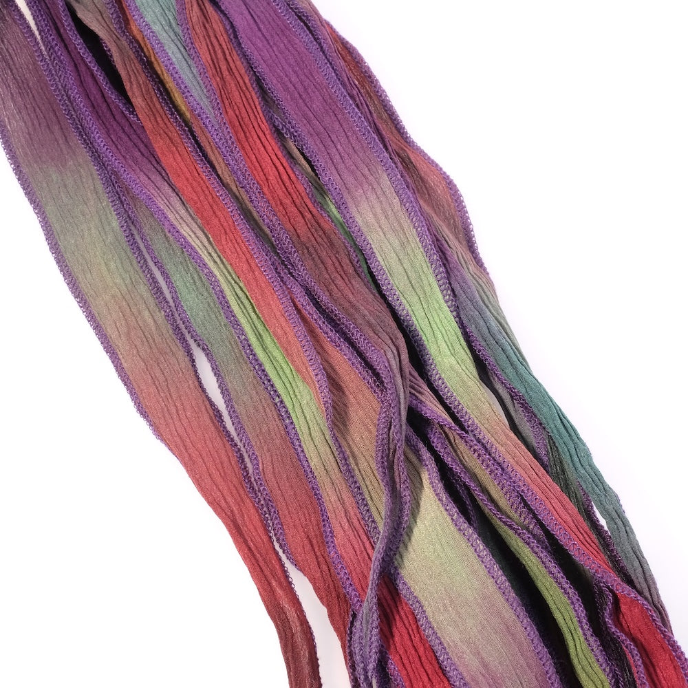 Hand-dyed silk ribbon - aubergine, green, khaki, burgundy