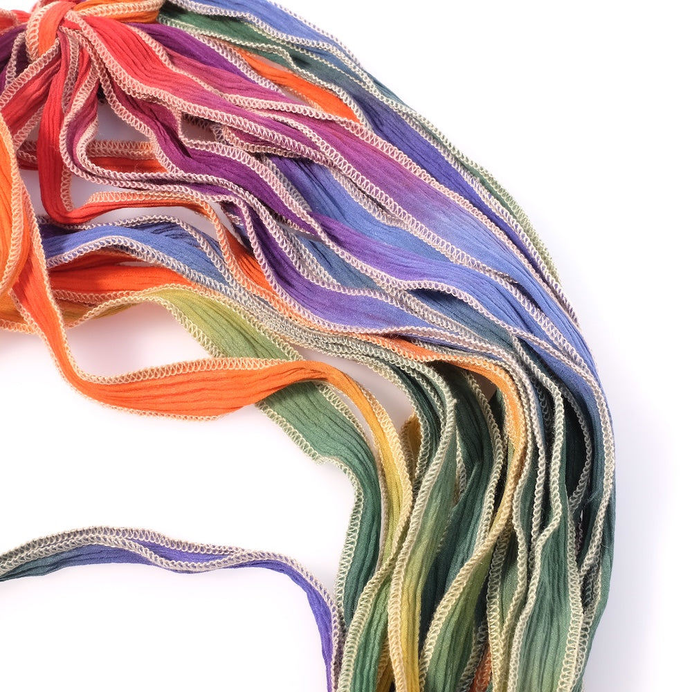 Hand-dyed silk ribbon - orange, blue, green, purple