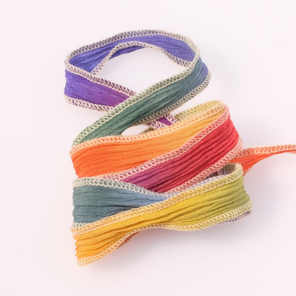Hand-dyed silk ribbon - orange, blue, green, purple
