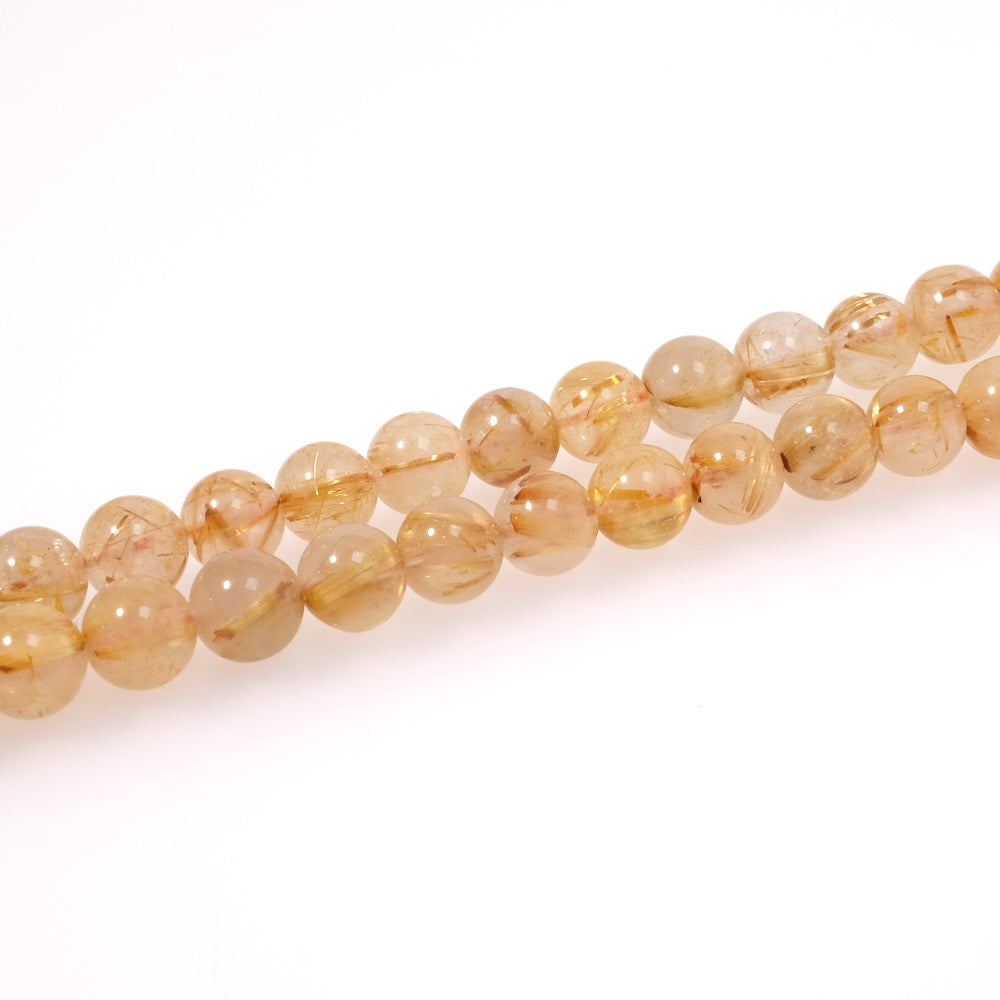 Strand of 8mm round natural Rutilated Quartz beads