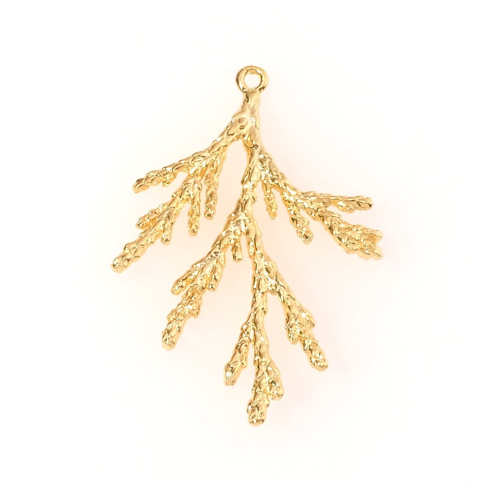Premium pine branch pendant in 24K gold-plated brass