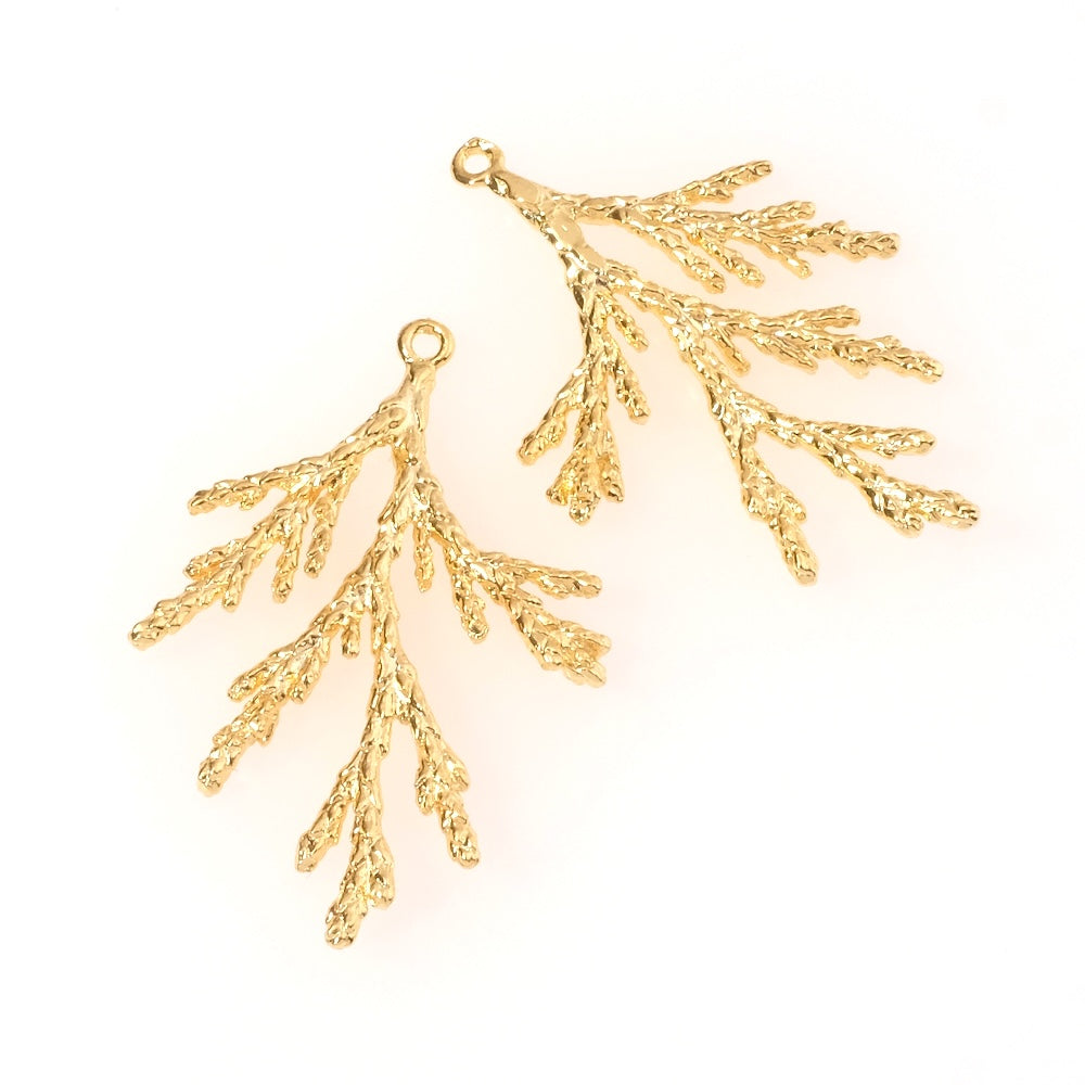 Premium pine branch pendant in 24K gold-plated brass