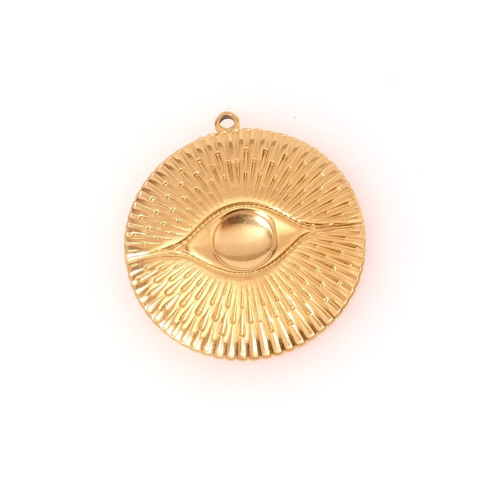 Round eye pendant in 18K gold-plated 304 stainless steel