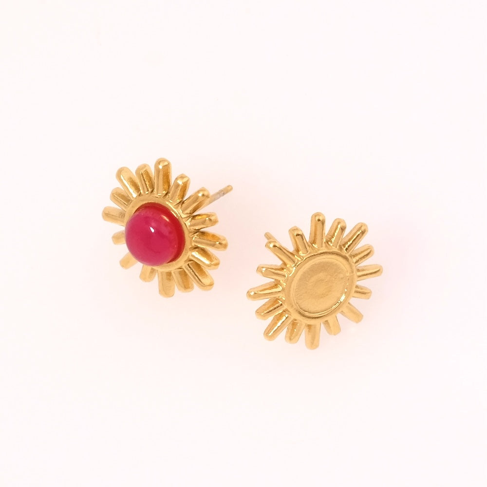 Sun earrings for 6mm cabochons in 304 gold plated stainless steel, per pair