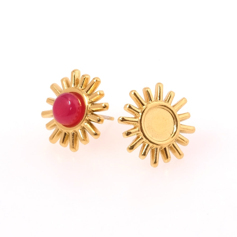 Sun earrings for 6mm cabochons in 304 gold plated stainless steel, per pair