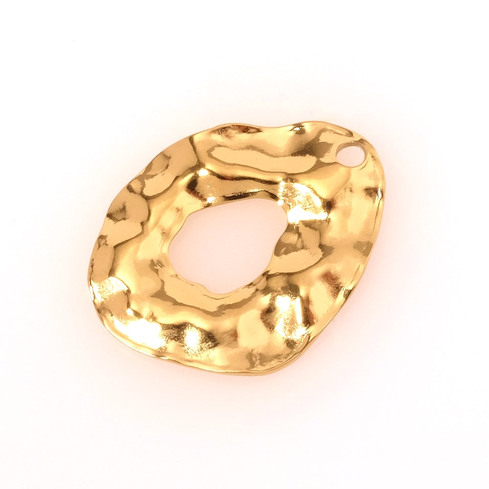 18K Gold Plated 304 Stainless Steel Liquid Effect Oval Pendant