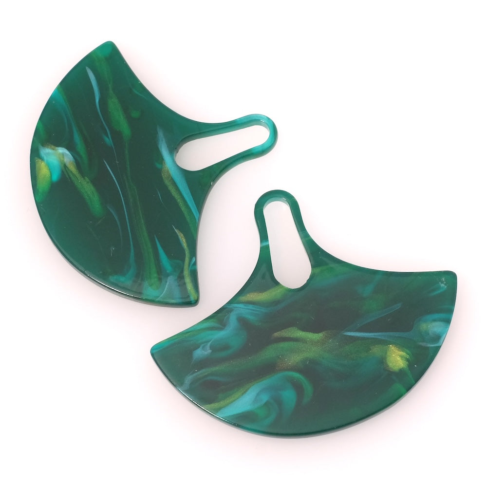 2 Ginkgo Pendants in Marbled Green Acetate