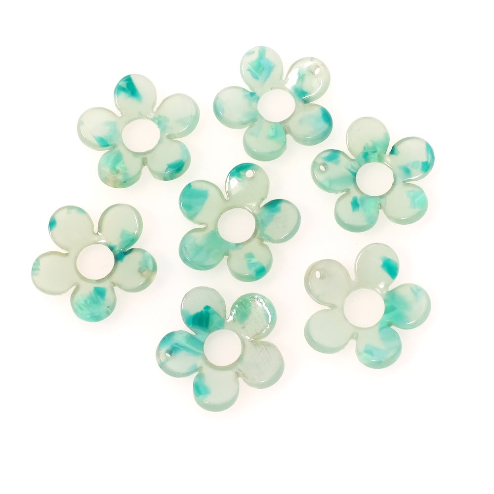 2 Flower Pendants in Transparent Green Acetate