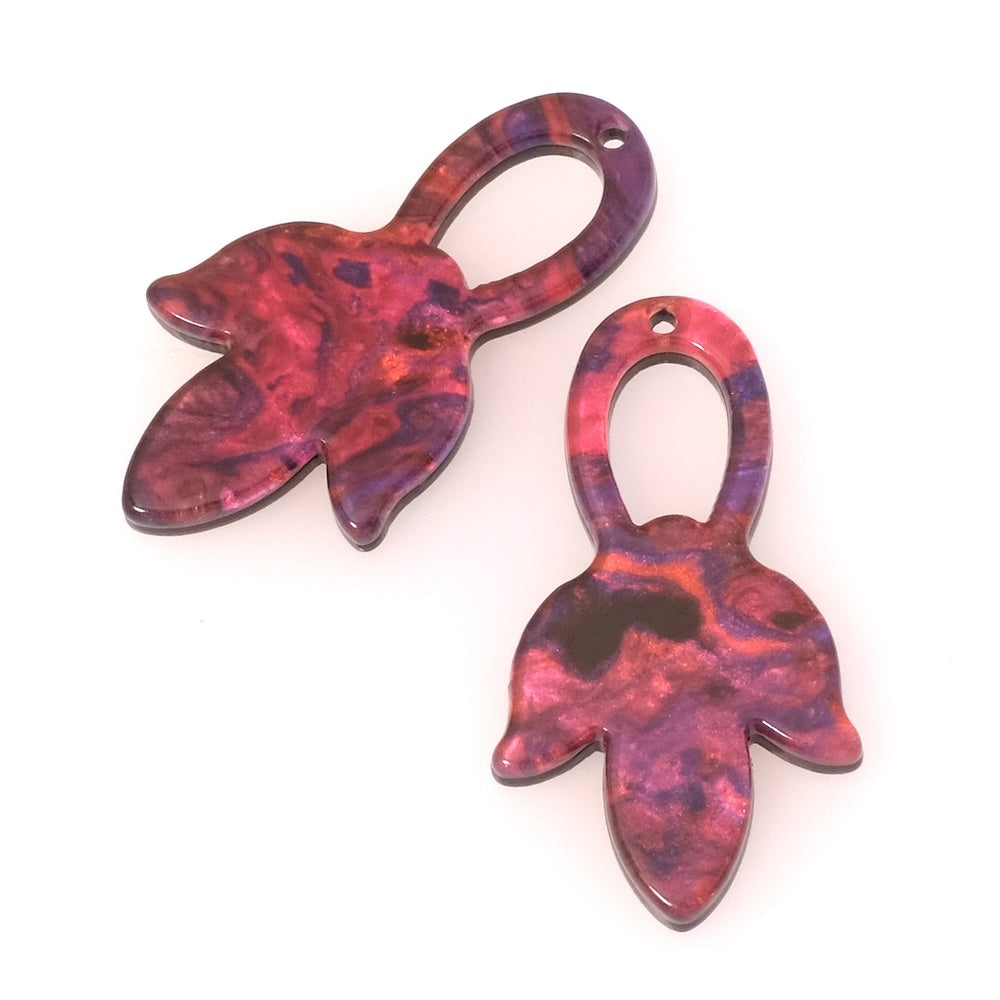 2 Flower Pendants in Iridescent Pink Purple Acetate