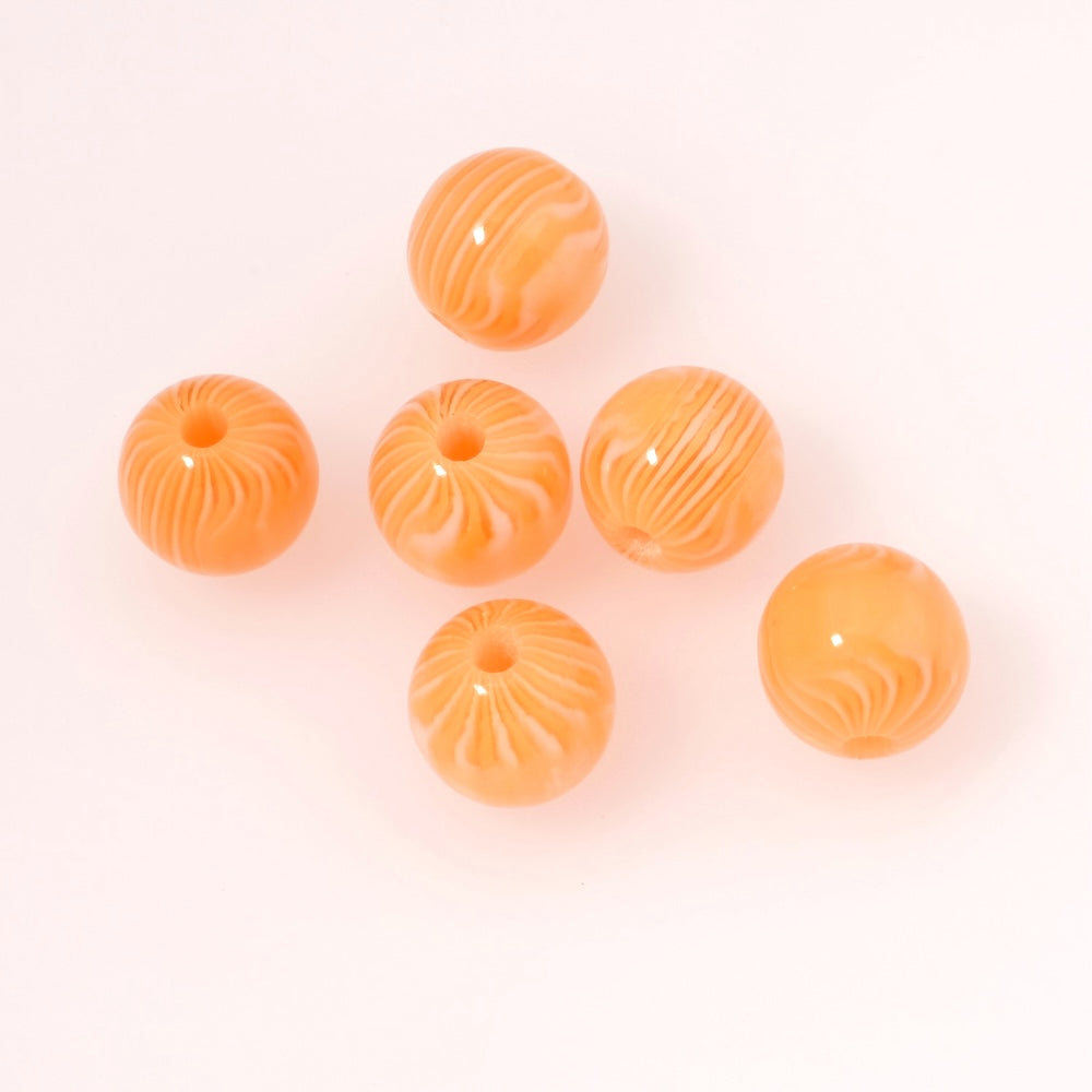 4 round acrylic beads, 12mm, opaque orange and white