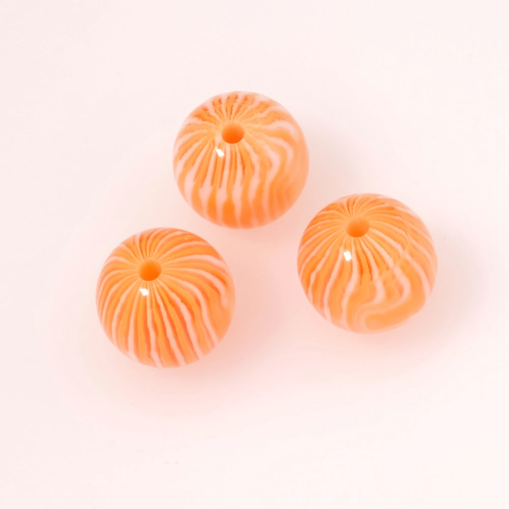 2 round 18mm opaque white orange acrylic beads