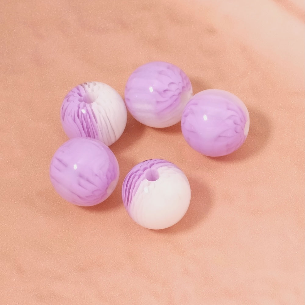 4 round acrylic beads, 14mm, opaque purple and white