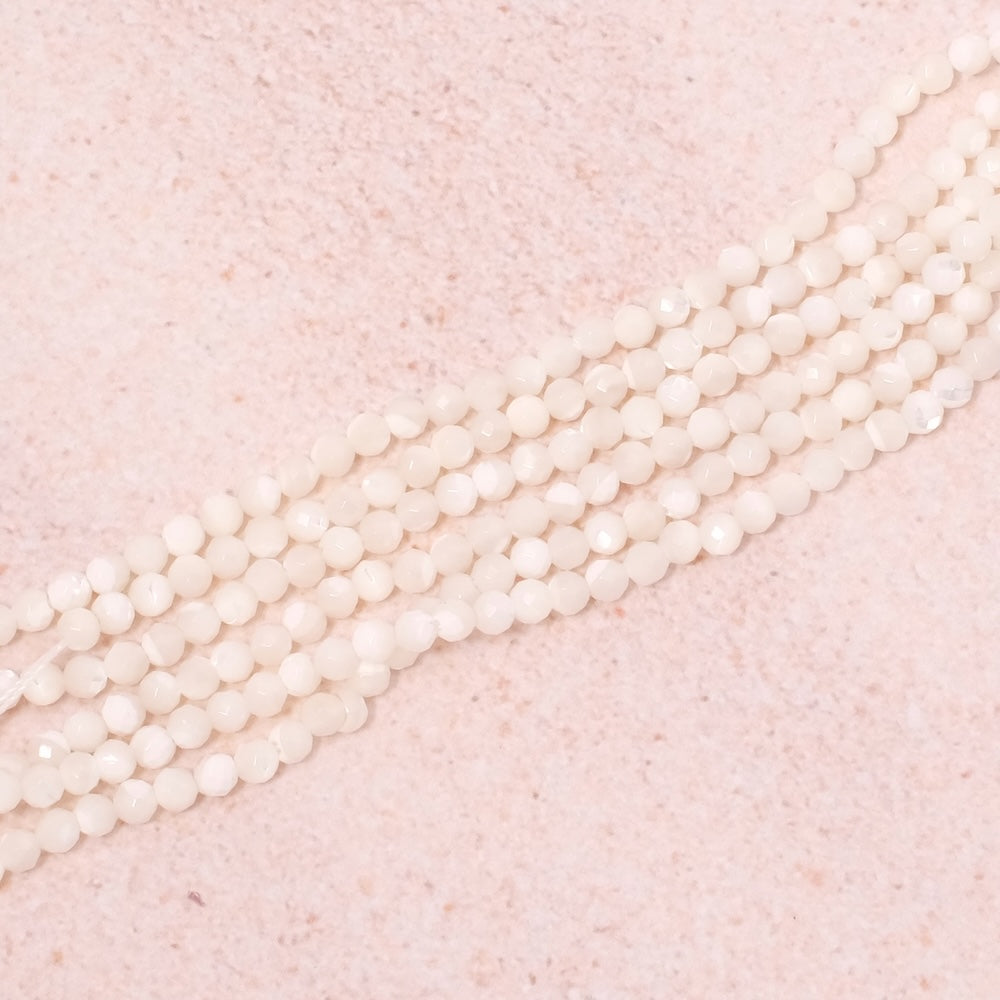 Strand of 3mm faceted beads in natural white Mother-of-pearl