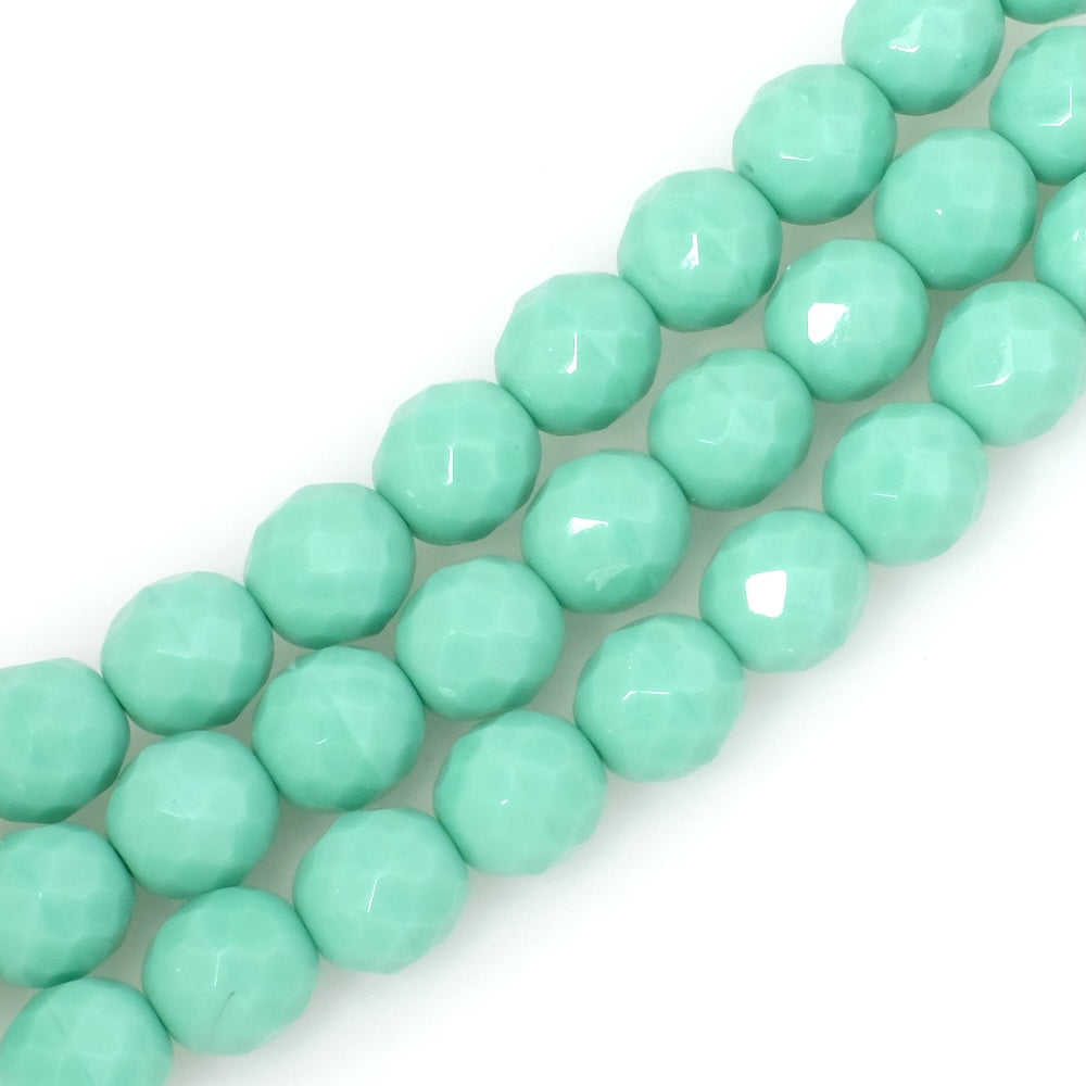 Strand of Bohemian Faceted Round Beads 12mm Opaque Mint Green