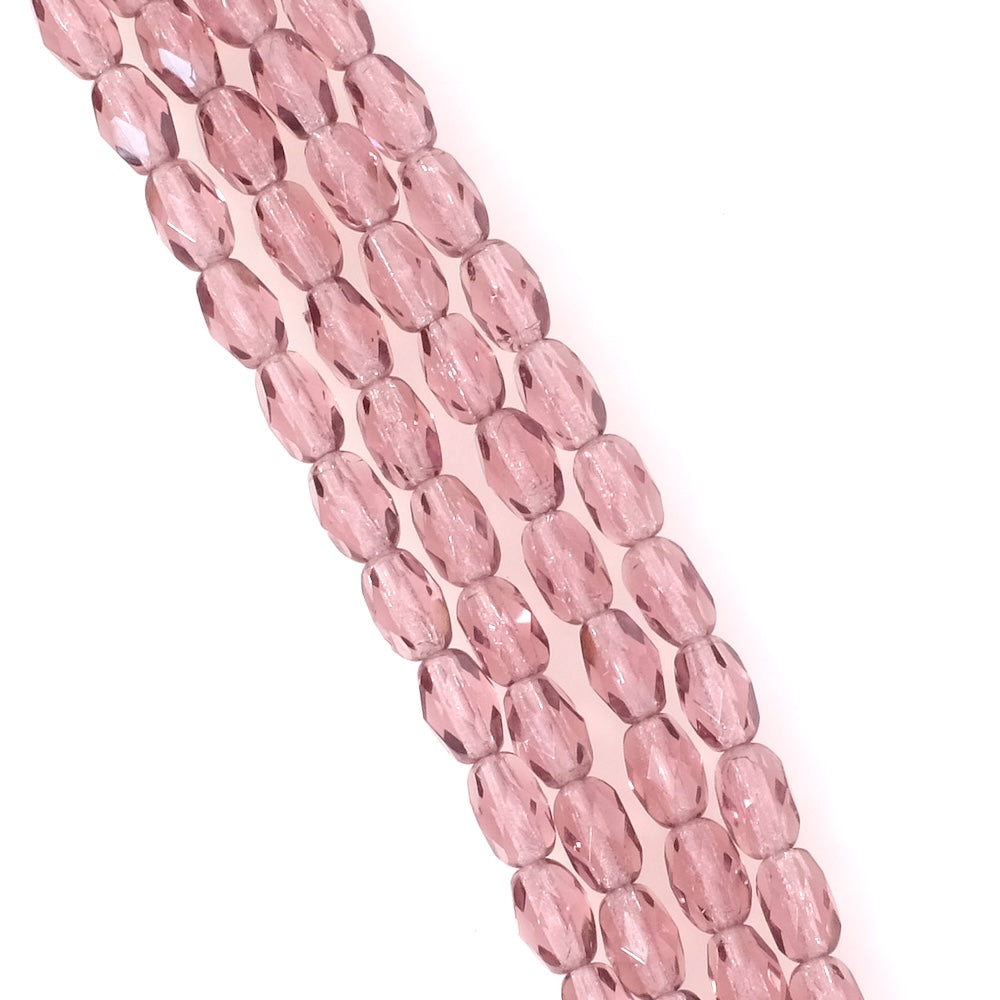 Strand of Bohemian faceted olive beads, 8x5mm, transparent violet