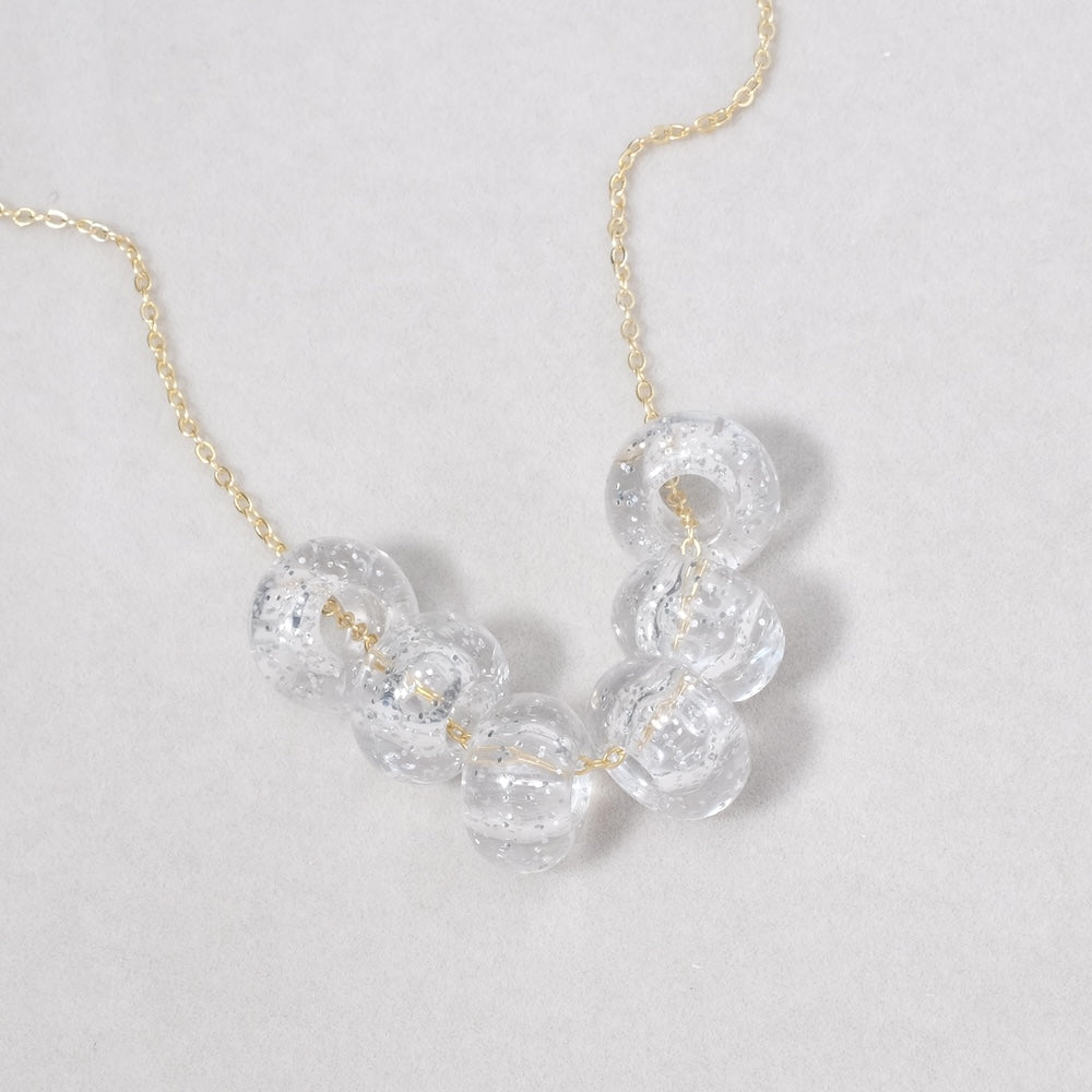 6 donut beads 14mm in transparent acrylic with silver glitter