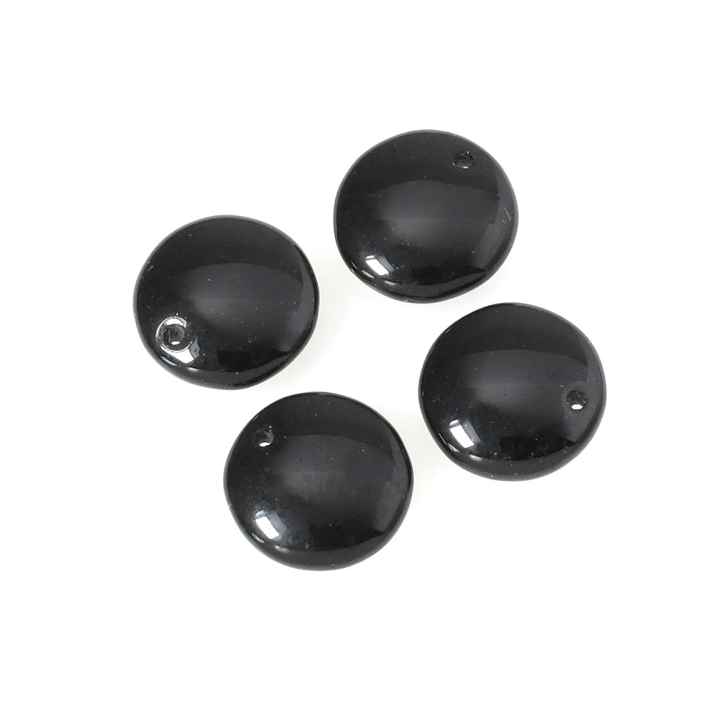 4 Bohemian round disc pendants 12mm black