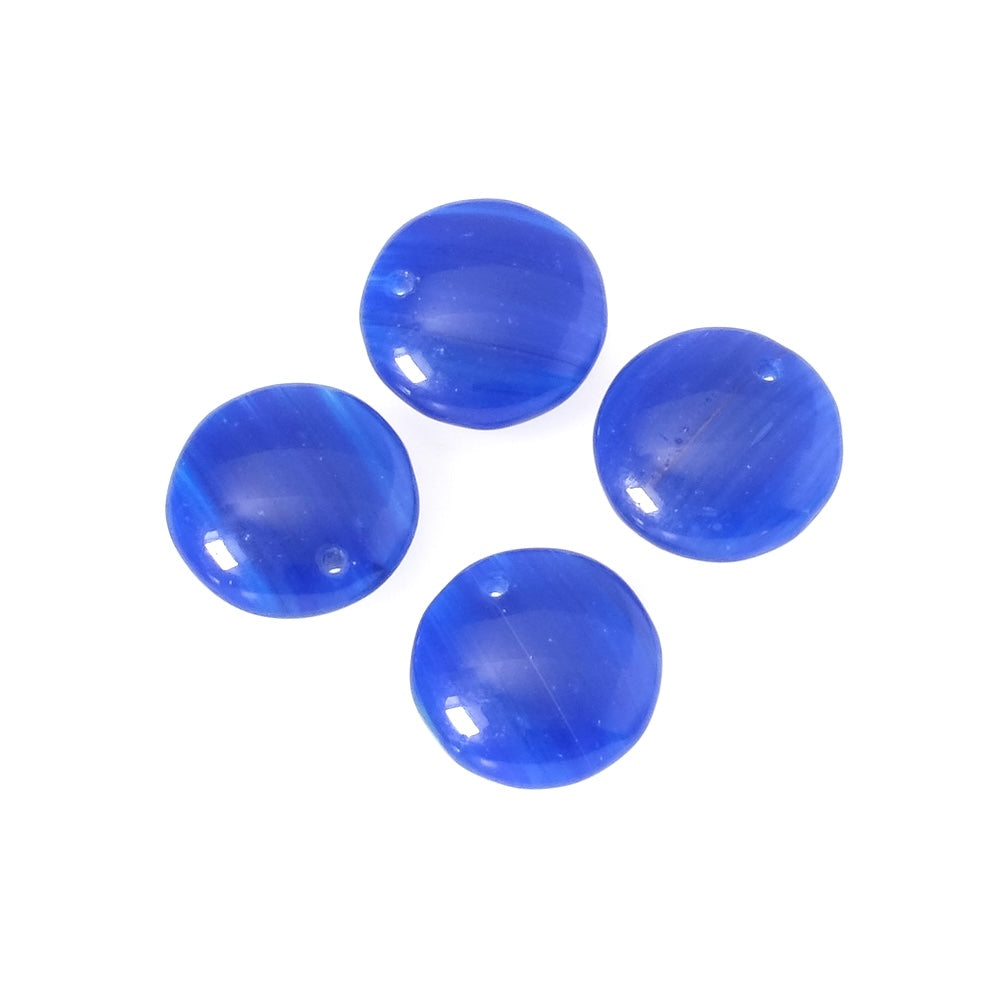 4 Bohemian round disc pendants 12mm royal blue