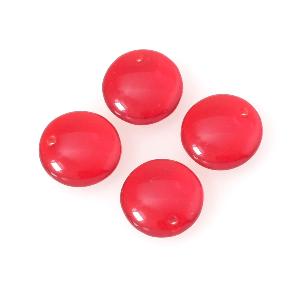 4 Bohemian round disc pendants 12mm transparent red