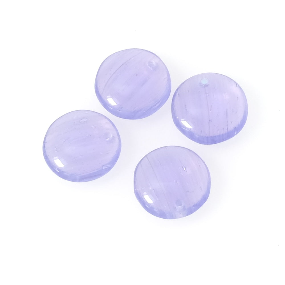 4 Bohemian round disc pendants 12mm transparent purple