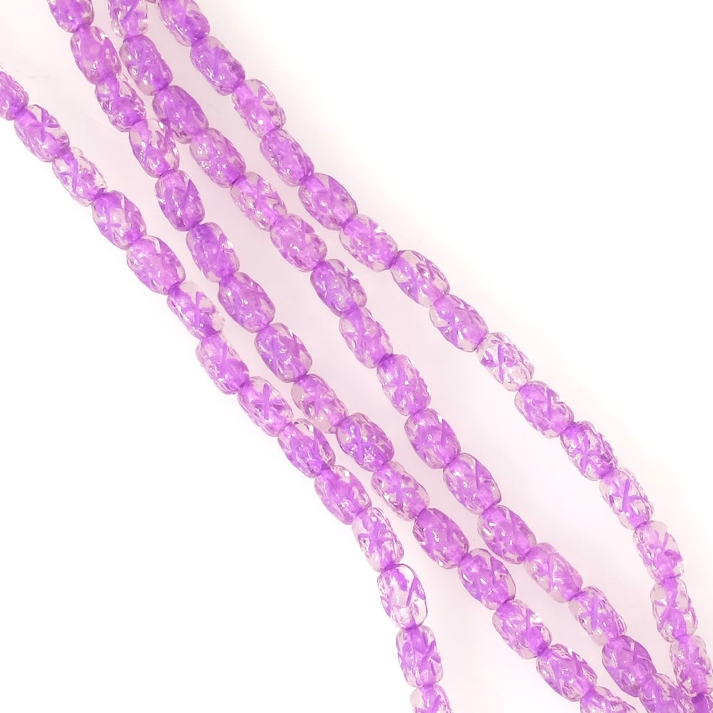 Strand of Bohemian Rectangle Beads 6x4mm with Transparent Purple Pattern