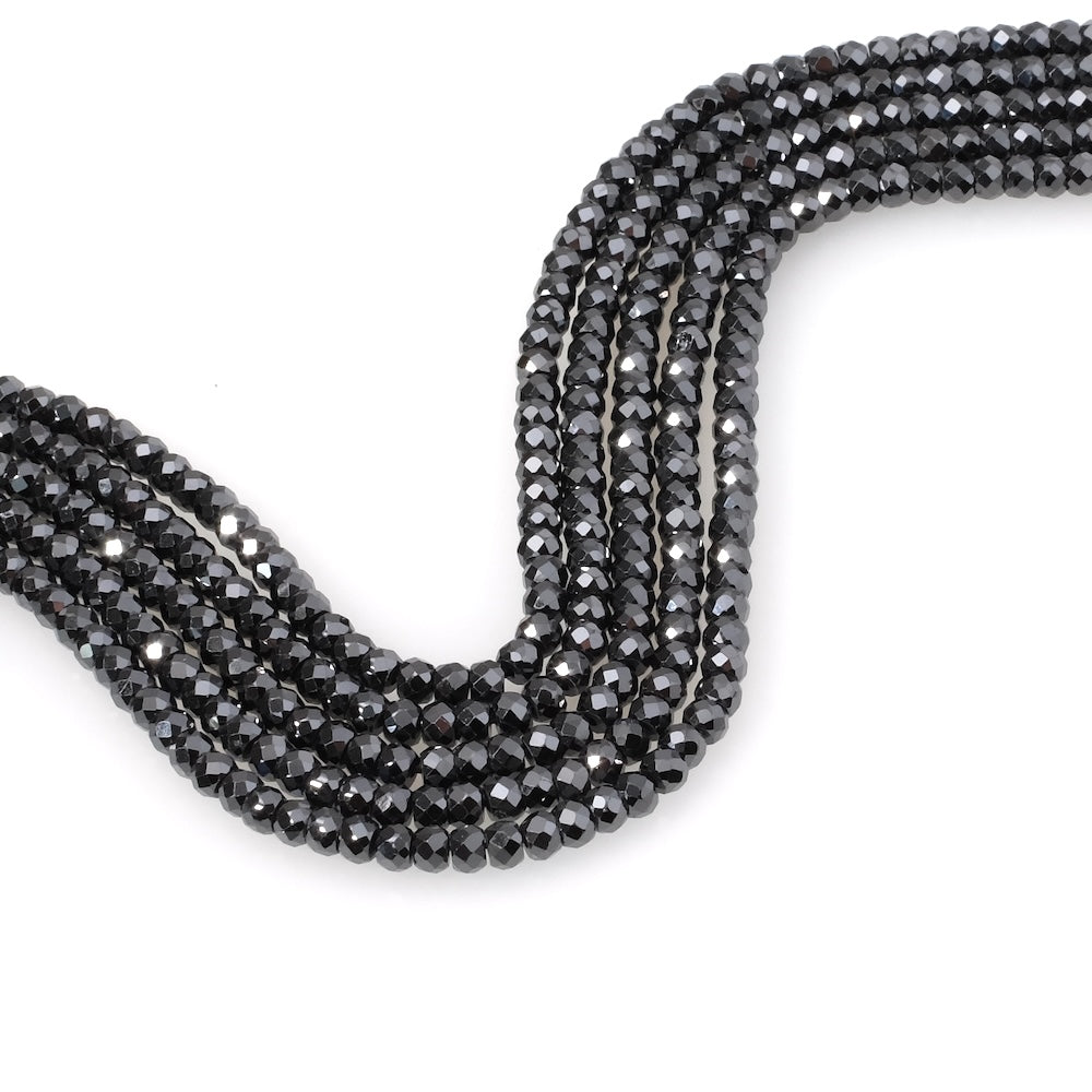 Strand of 3mm faceted donut beads in black Zirconium Oxide or Cubic Zirconia