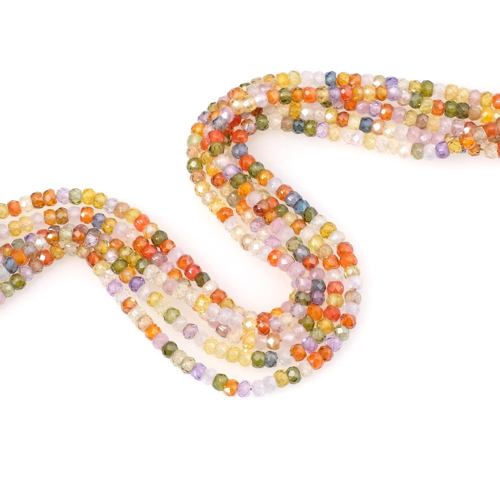 Strand of 3mm faceted donut beads in multicolored Zirconium Oxide or Cubic Zirconia