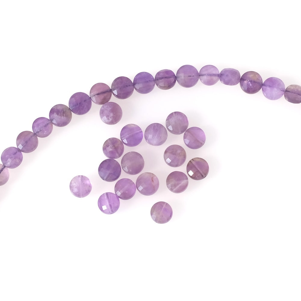 6 natural flattened faceted round pearls 6mm in Amethyst