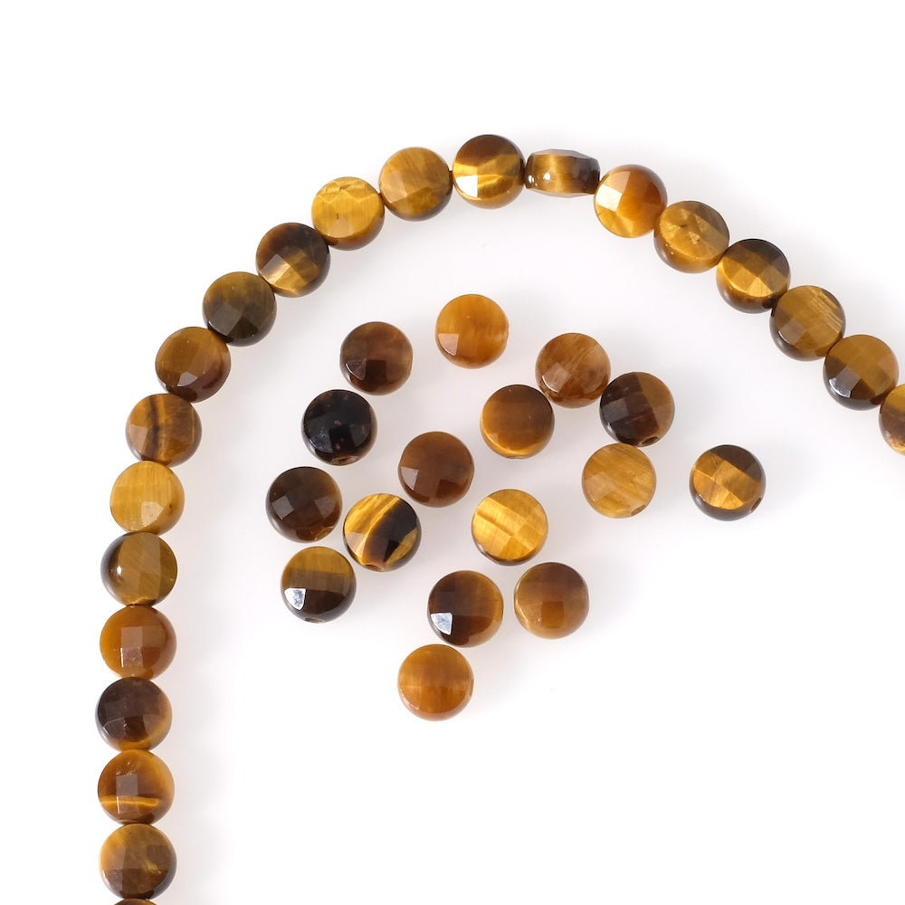6 natural flattened faceted round pearls 6mm in Tiger's Eye