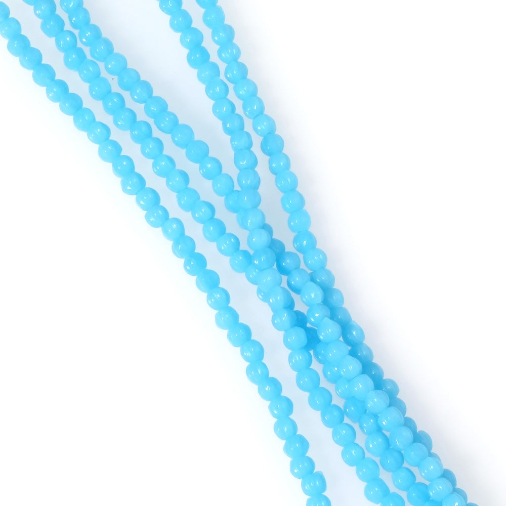 Strand of Bohemian striated round beads, 3mm, opaque light blue