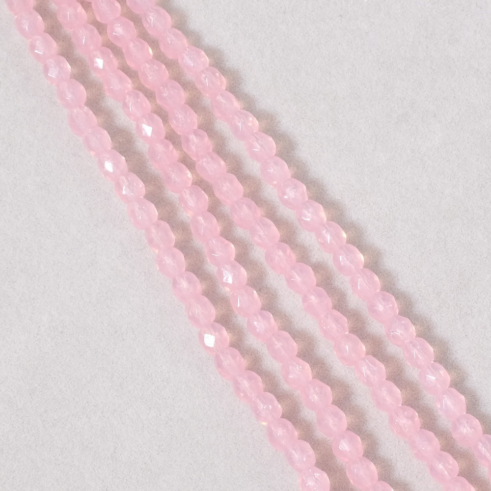 Strand of 4mm Faceted Round Bohemian Beads, Transparent Light Pink