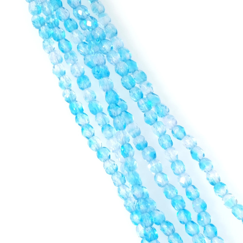 Strand of 4mm Faceted Round Bohemian Beads, Transparent Blue