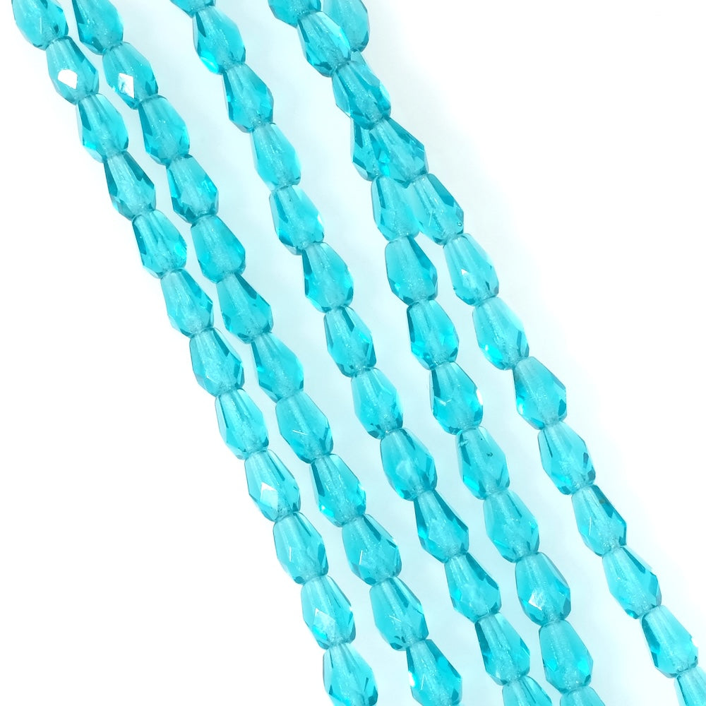 Strand of Bohemian drop beads 7x5mm Transparent teal blue