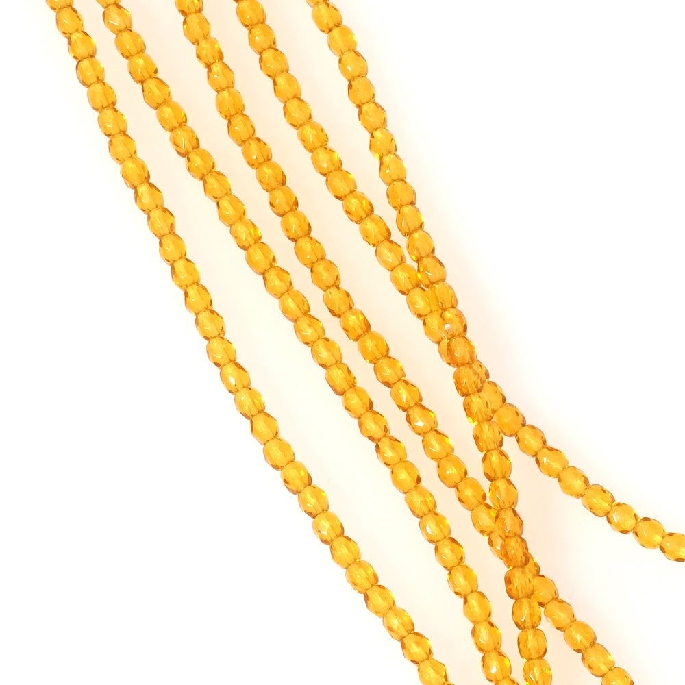 Strand of Bohemian Faceted Round Beads 3mm Transparent Orange