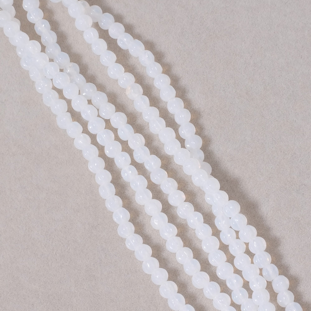Strand of Bohemian striated round beads, 3mm, opaline white