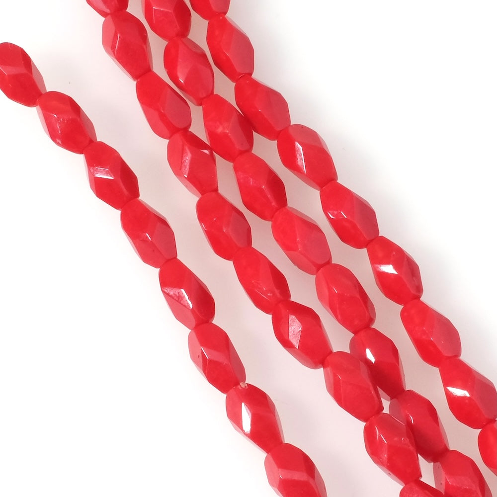 Strand of Bohemian faceted olive beads, 9x6mm, opaque carmine red