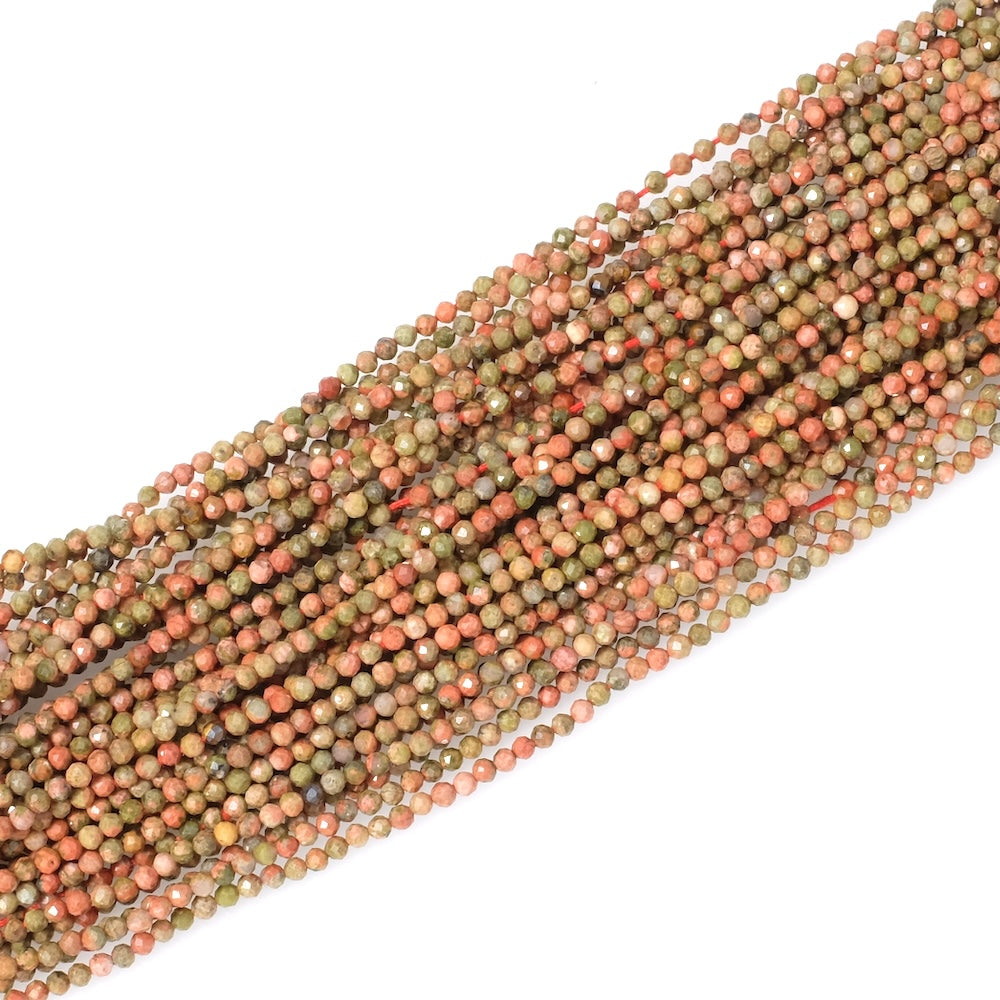 Strand of 2mm faceted round natural Jasper beads