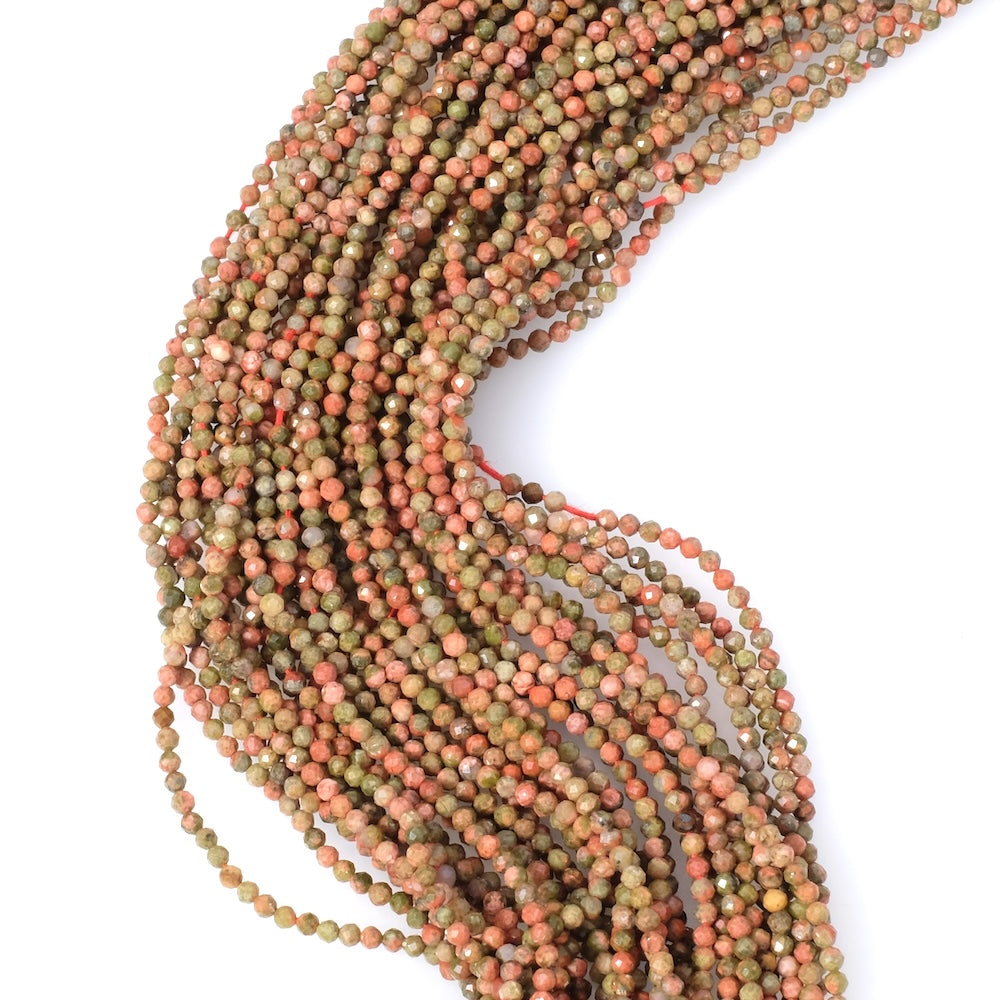 Strand of 2mm faceted round natural Jasper beads
