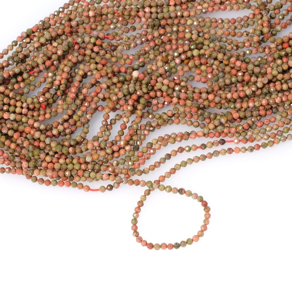 Strand of 2mm faceted round natural Jasper beads
