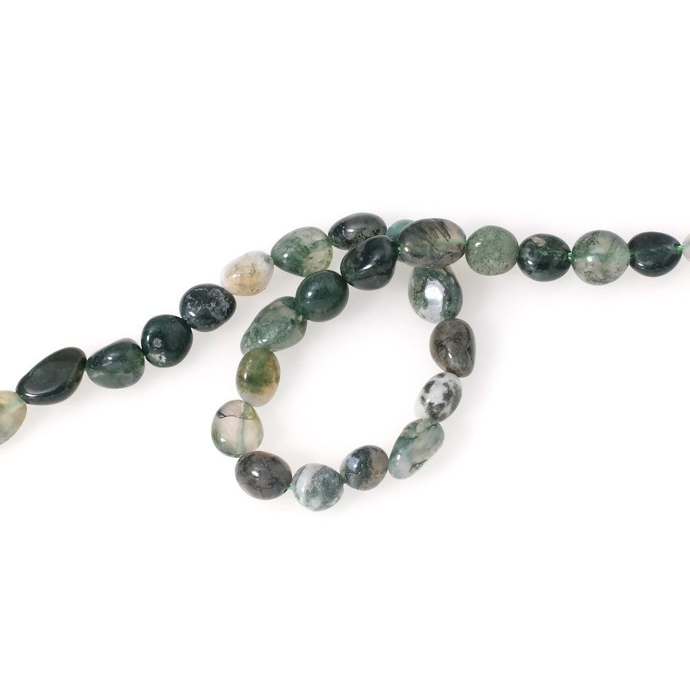 Strand of natural irregular oval beads in Moss Agate