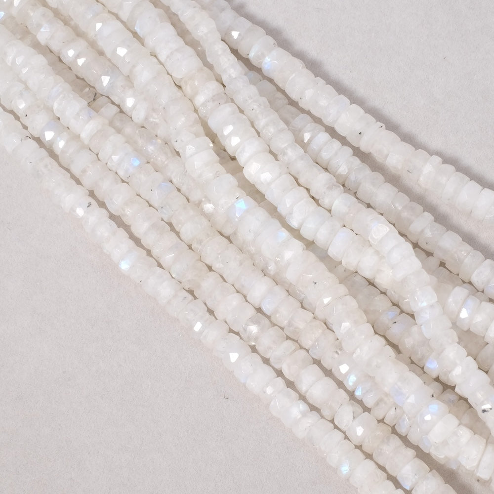 Strand of natural faceted heishi rondelle beads, 6mm Moonstone