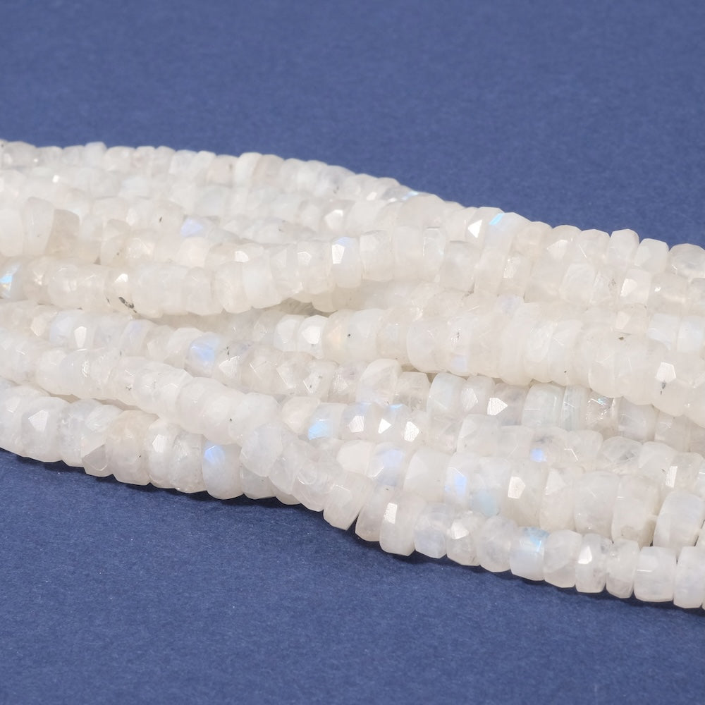 Strand of natural faceted heishi rondelle beads, 6mm Moonstone