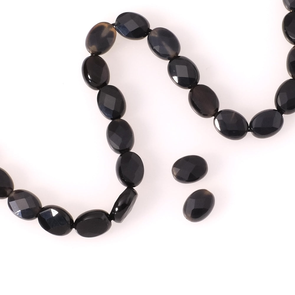 2 Faceted Oval 6x8mm Beads in Black Onyx Natural Stone