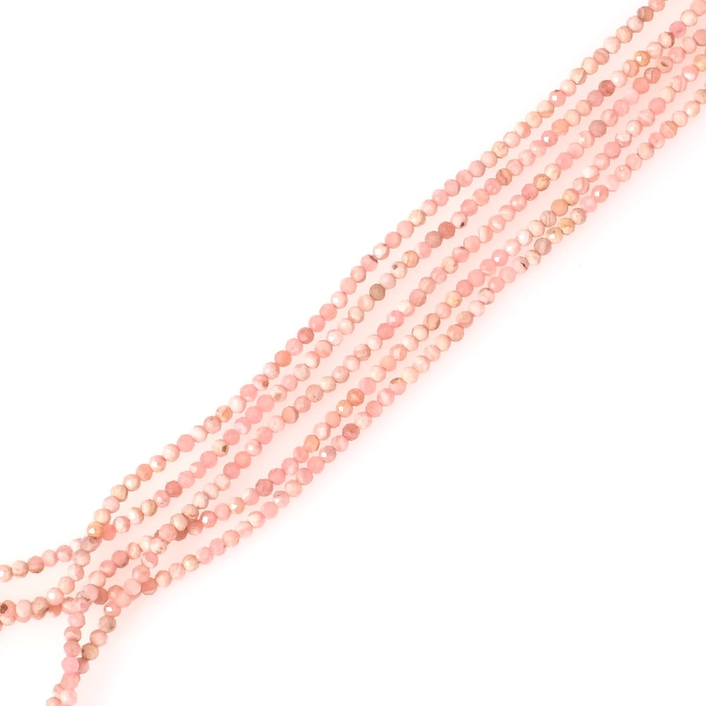Strand of 2mm faceted round natural Rhodochrosite beads