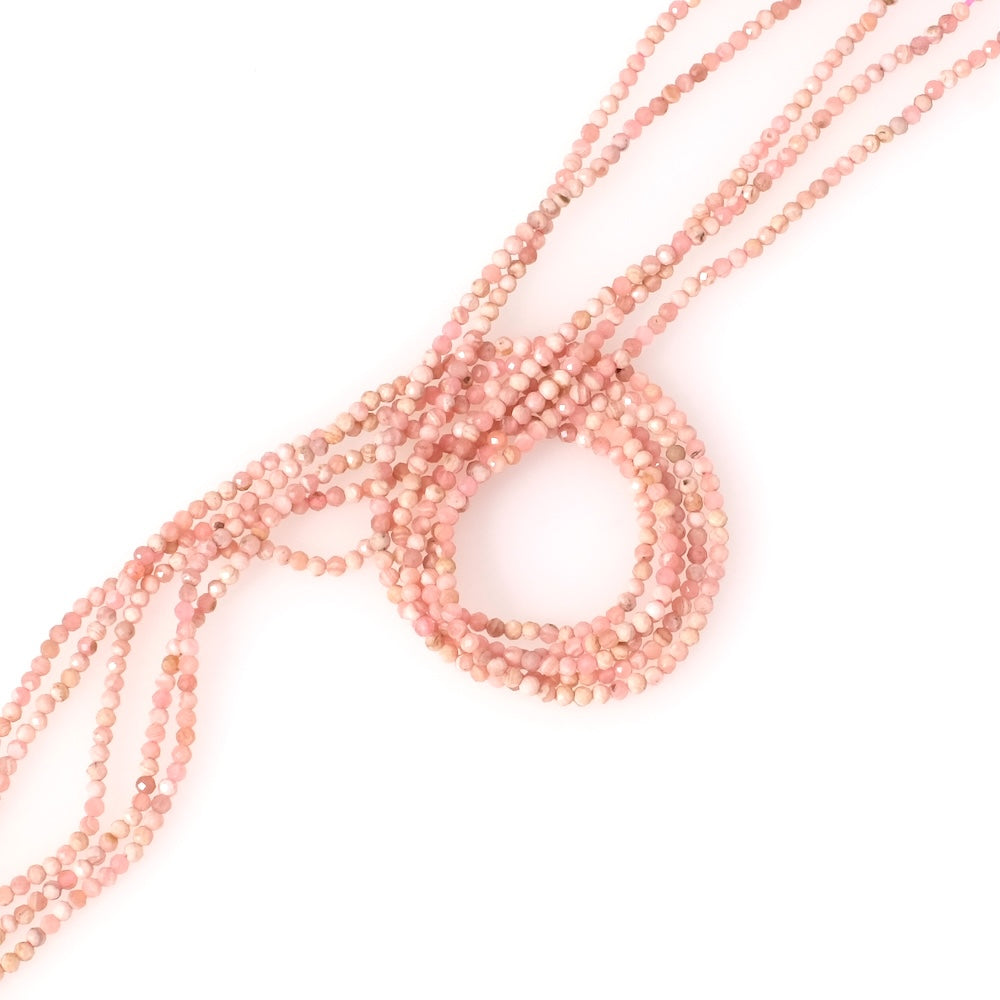 Strand of 2mm faceted round natural Rhodochrosite beads