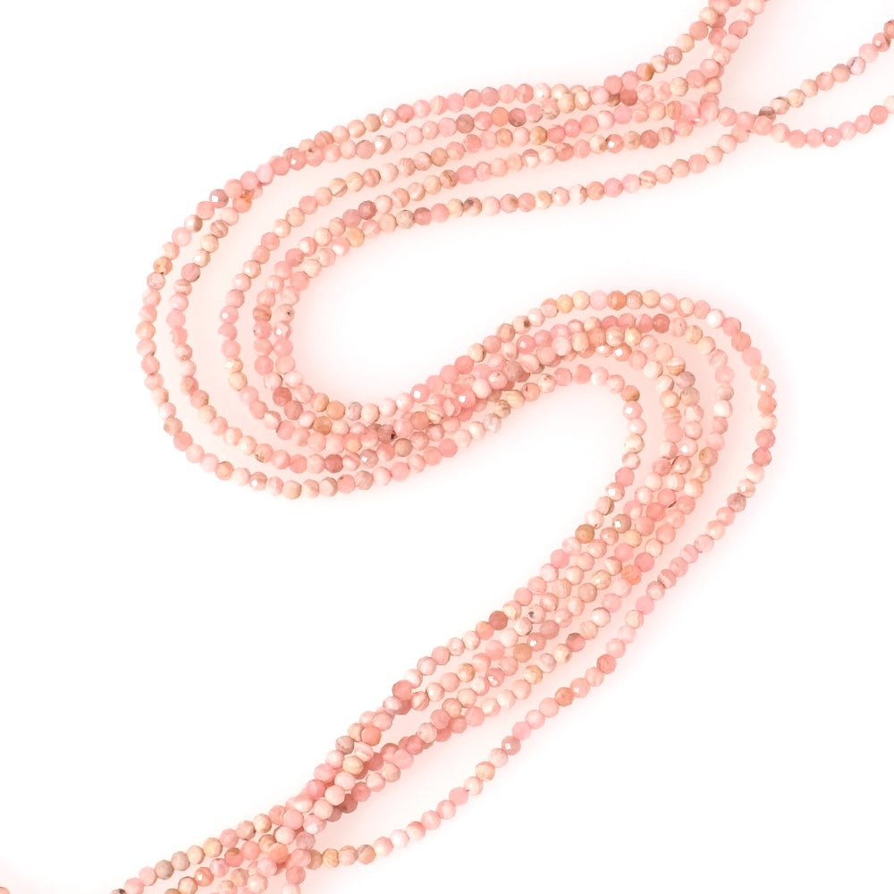 Strand of 2mm faceted round natural Rhodochrosite beads