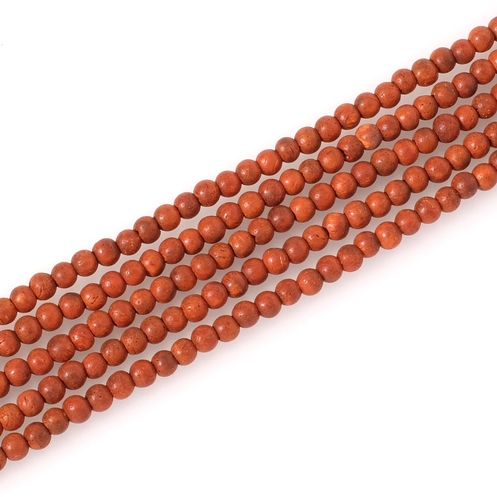 Strand of 4mm round wood beads, red orange