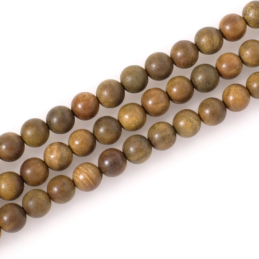 Strand of 8mm round Sandalwood beads, khaki green
