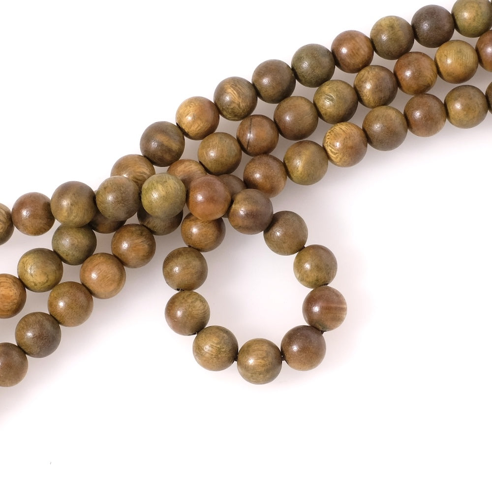 Strand of 8mm round Sandalwood beads, khaki green