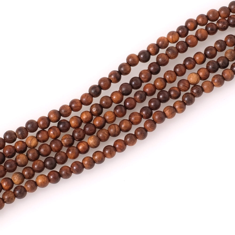 Strand of 4mm round Padauk Sandalwood beads, brown